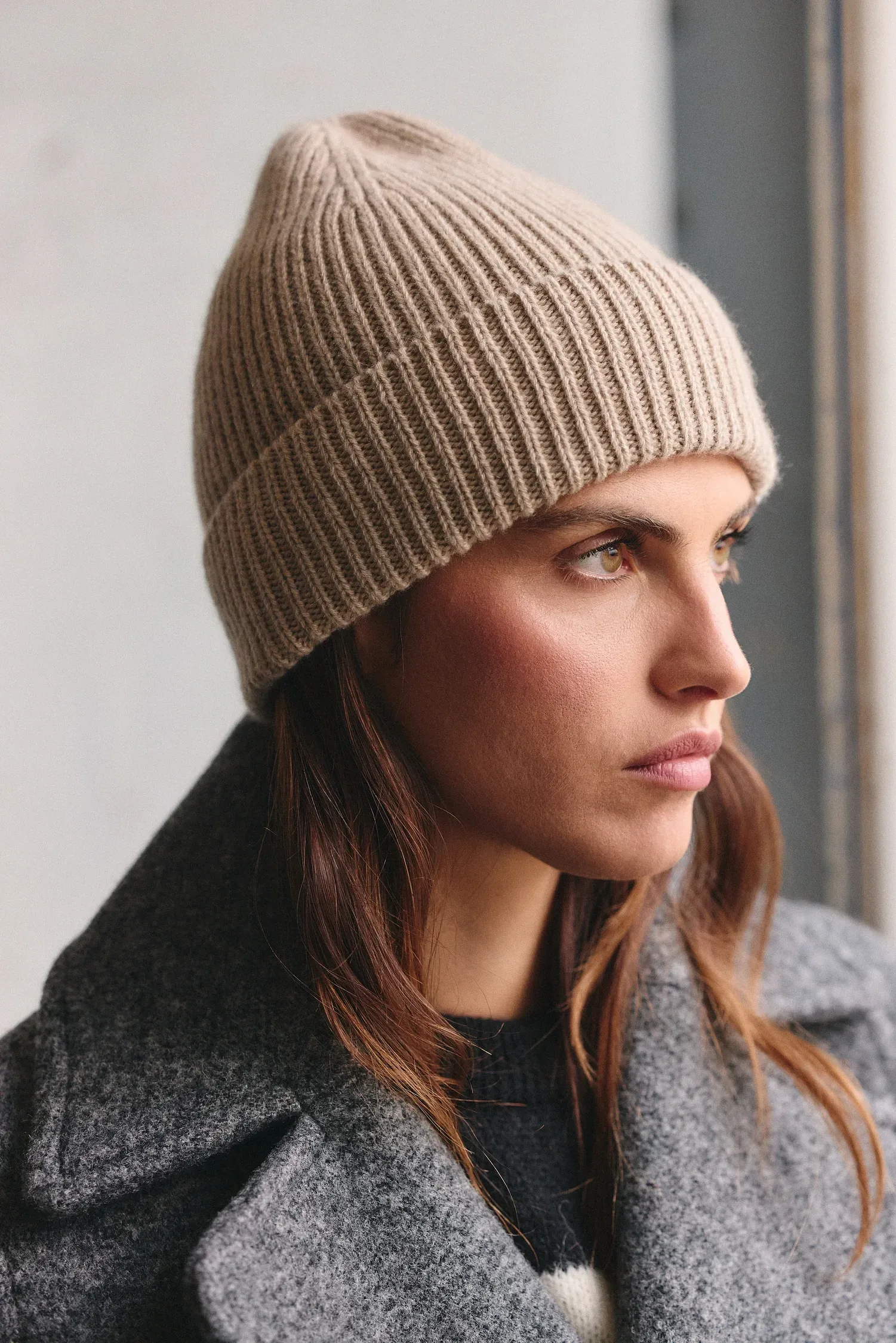 Le Bonnet en Cachemire, beige chiné