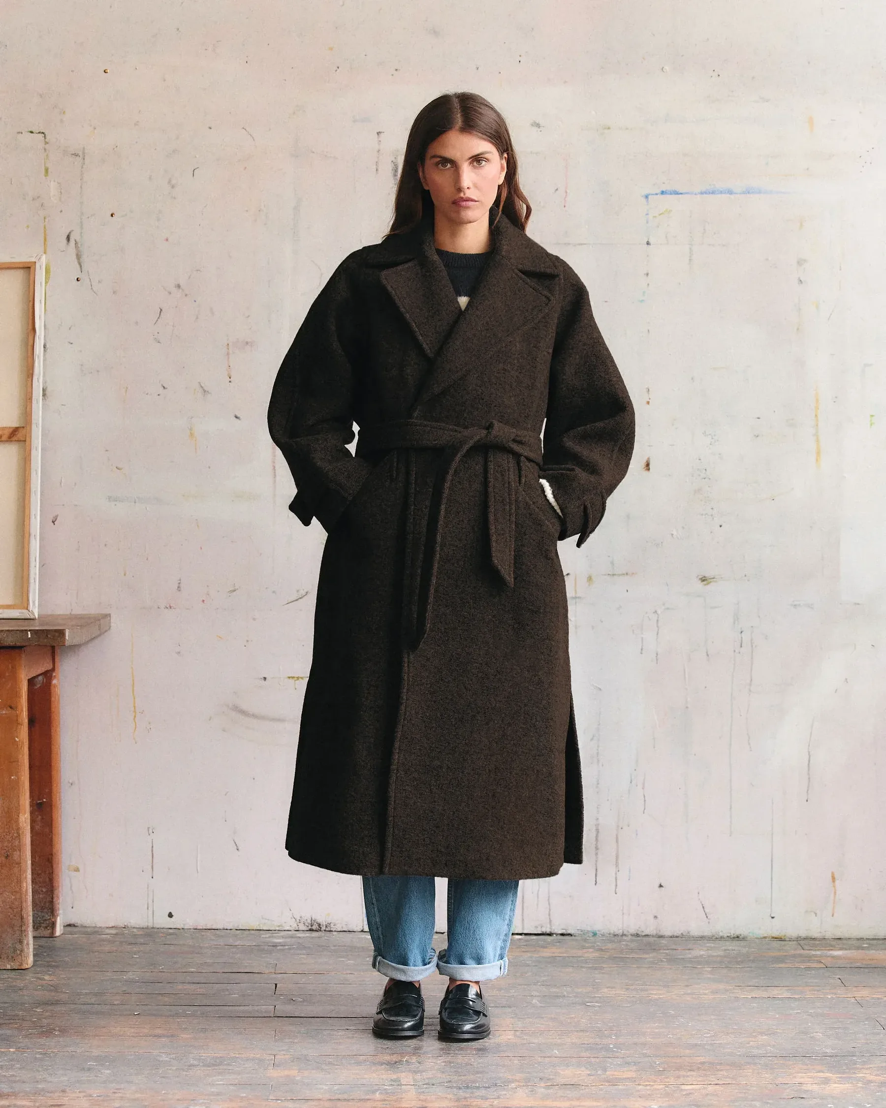 Le Manteau Long Croisé, marron foncé
