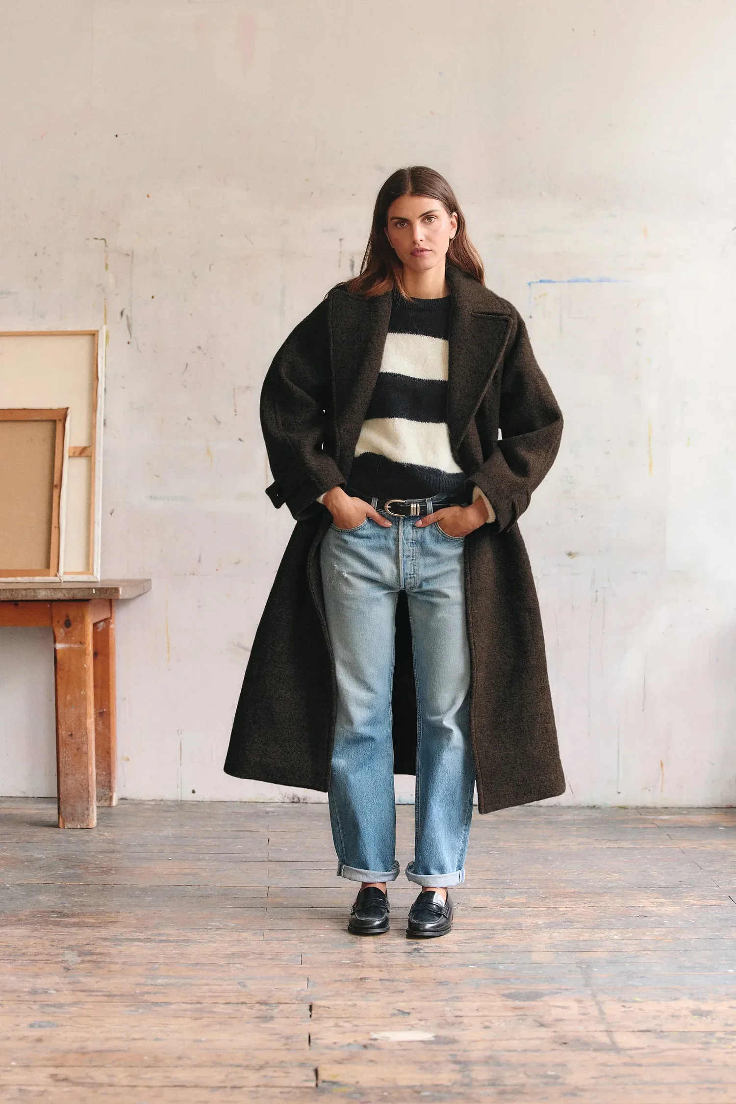Le Manteau Long Croisé, marron foncé