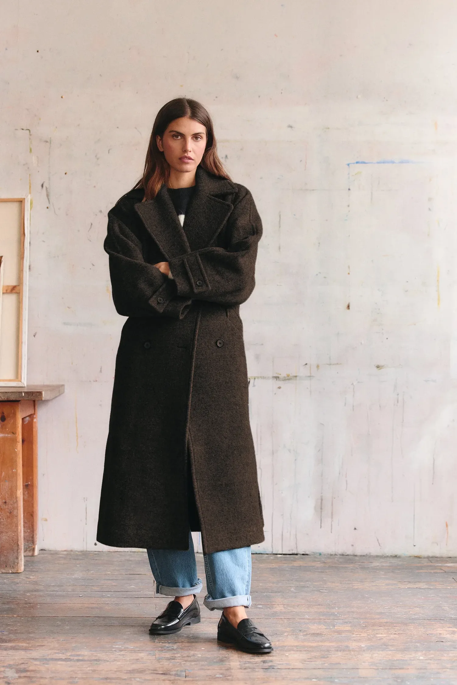 Le Manteau Long Croisé, marron foncé