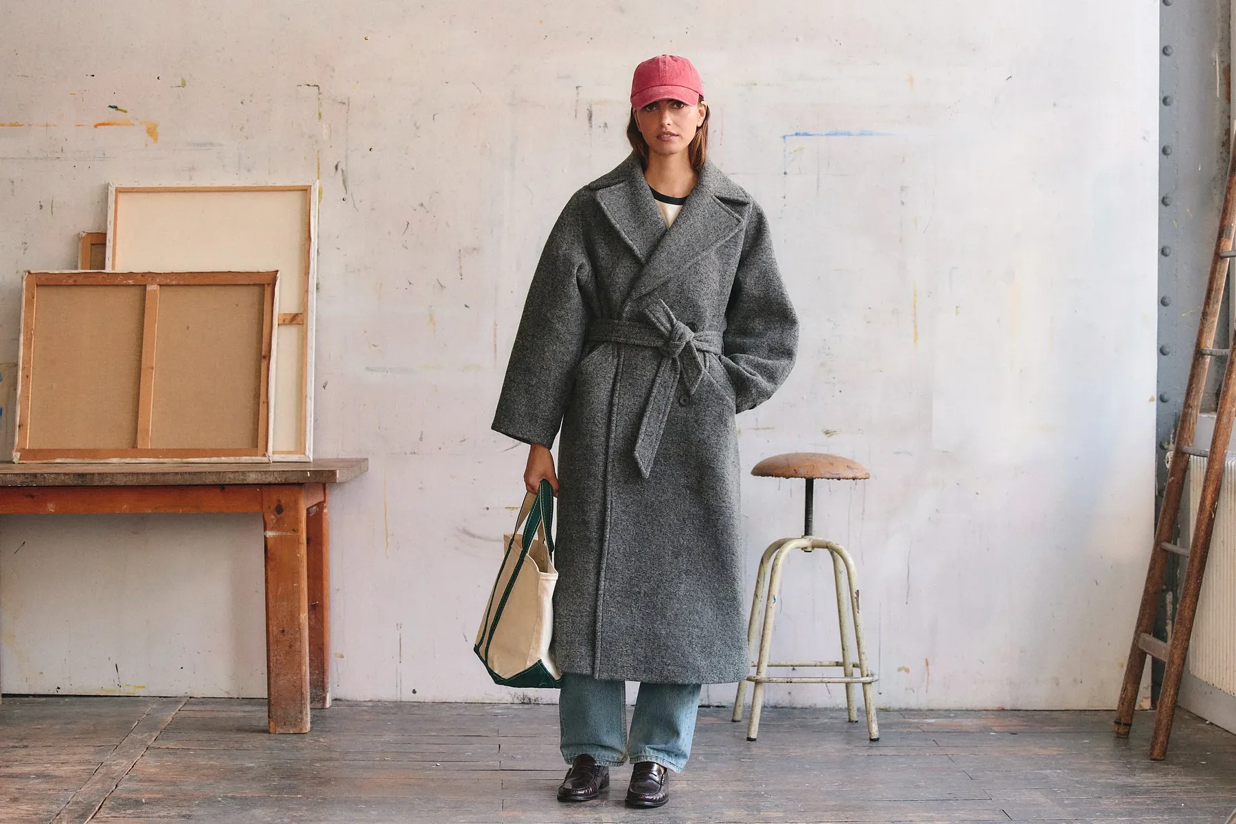 Le Manteau Long Croisé, gris anthracite