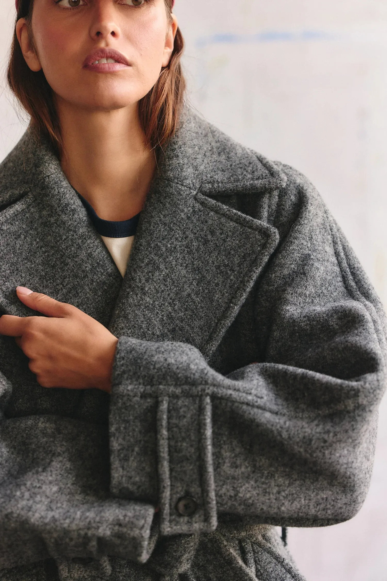 Le Manteau Long Croisé, gris anthracite