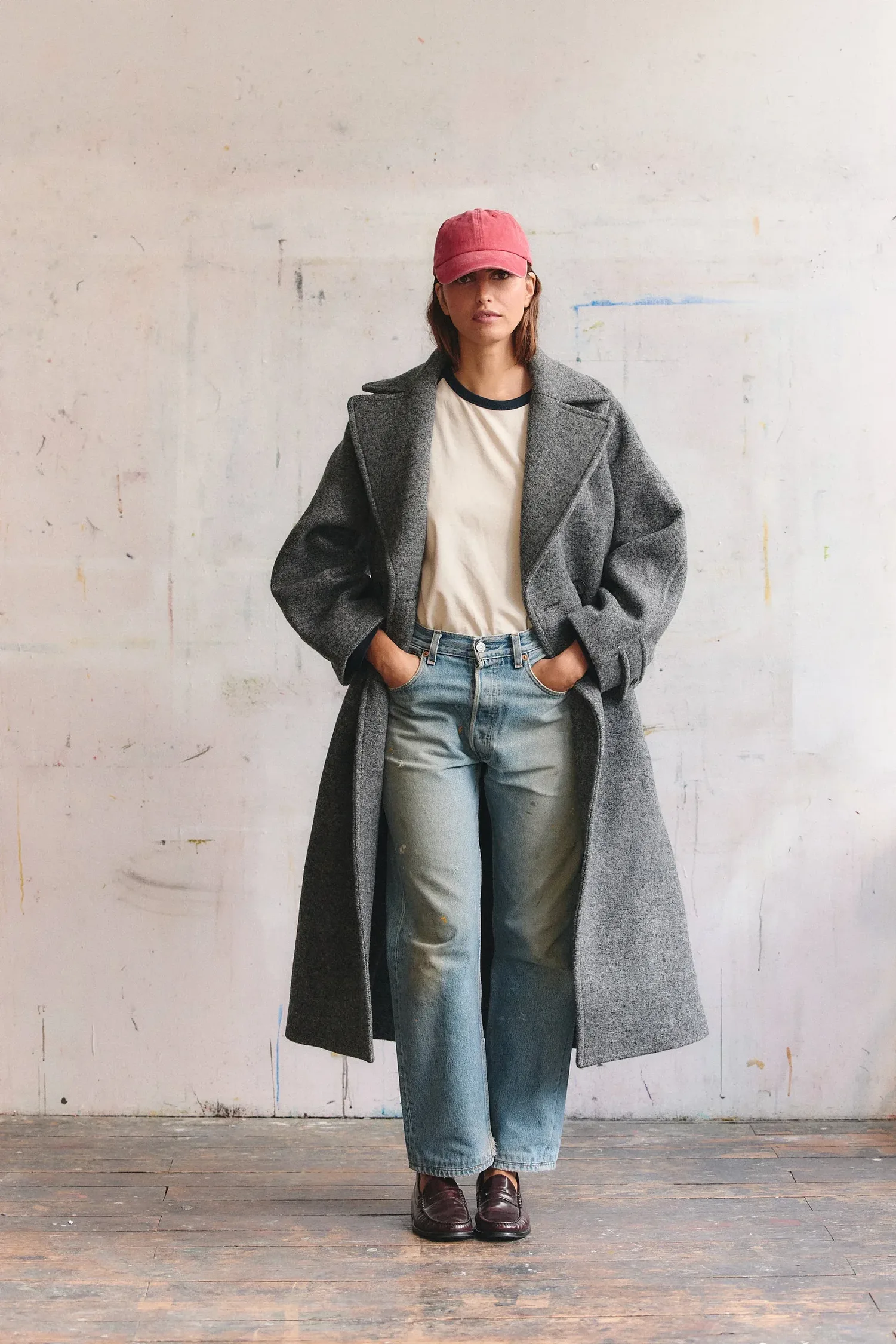Le Manteau Long Croisé, gris anthracite