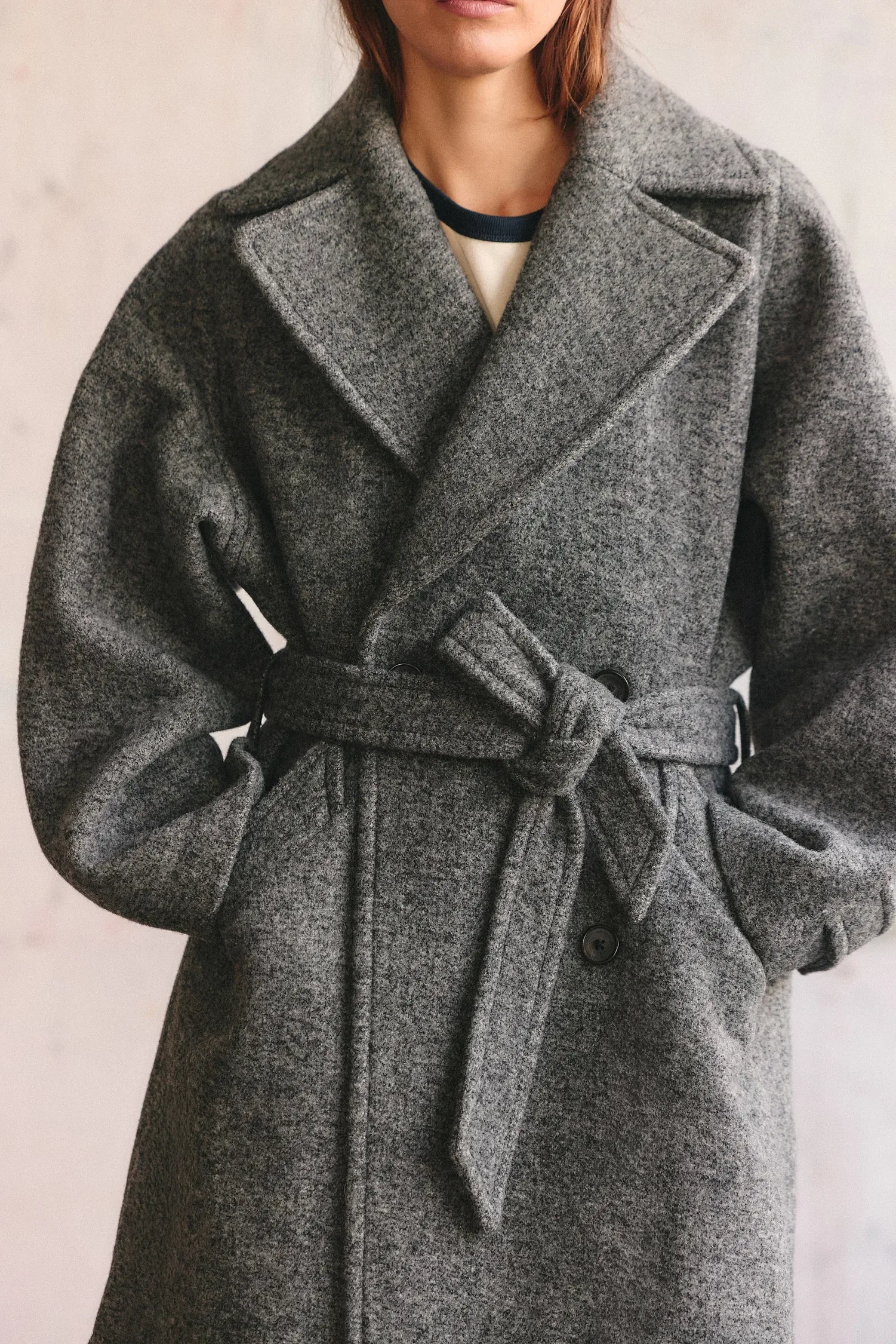 Le Manteau Long Croisé, gris anthracite