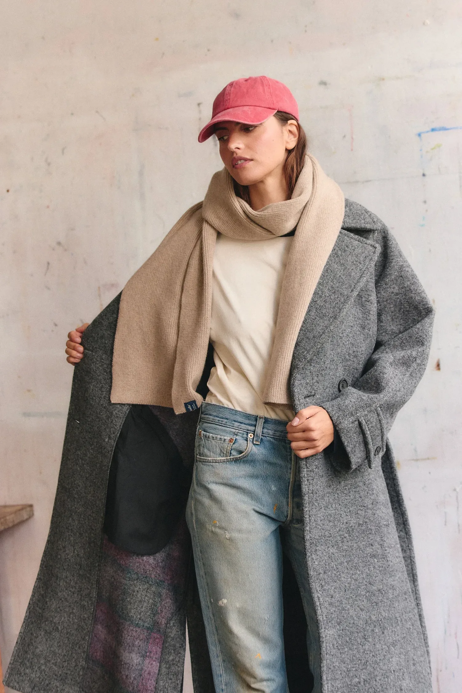 Le Manteau Long Croisé, gris anthracite